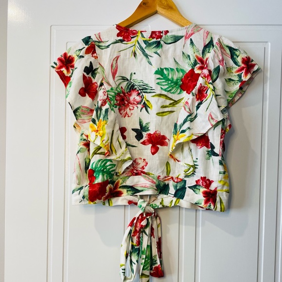 NWOT White Floral Tie Up Bolero Ruffle Cap Sleeves 10 - Picture 7 of 15